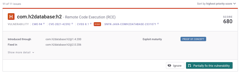 Snyk H2 CVE