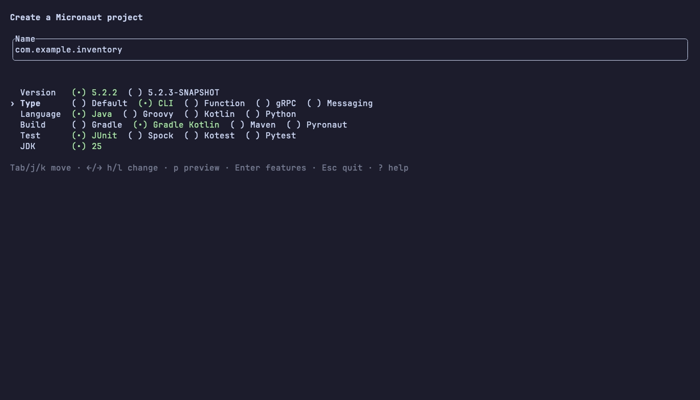 The name and options screen